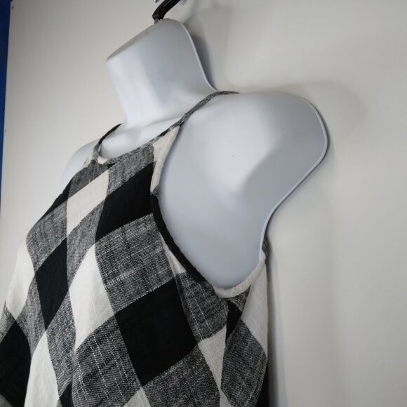 Cloth & Stone White Black Checker Gingham Mini Frayed Hem Halter Dress XS - Picture 6 of 13